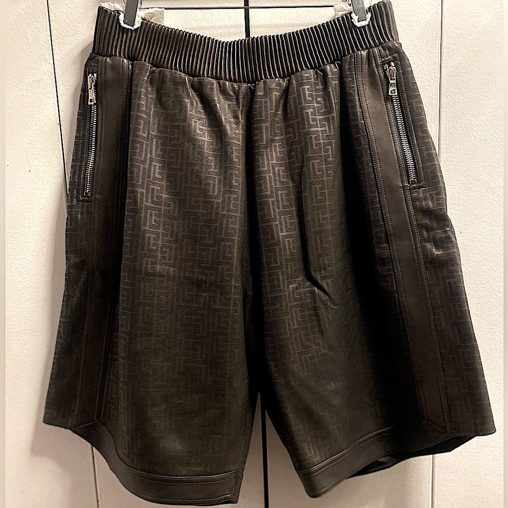 Balmain Monogram Leather Shorts - Picture 4 of 12